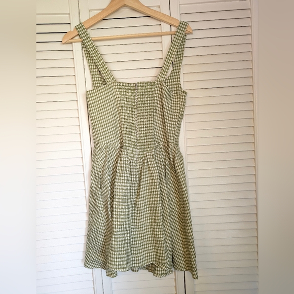 Reformation Daria Linen Mini Dress Avocado Green Gingham Check Size 4 - Picture 5 of 14